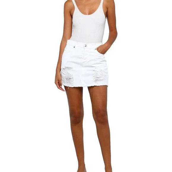 White Denim Mini Skirt - Picture 3 of 5